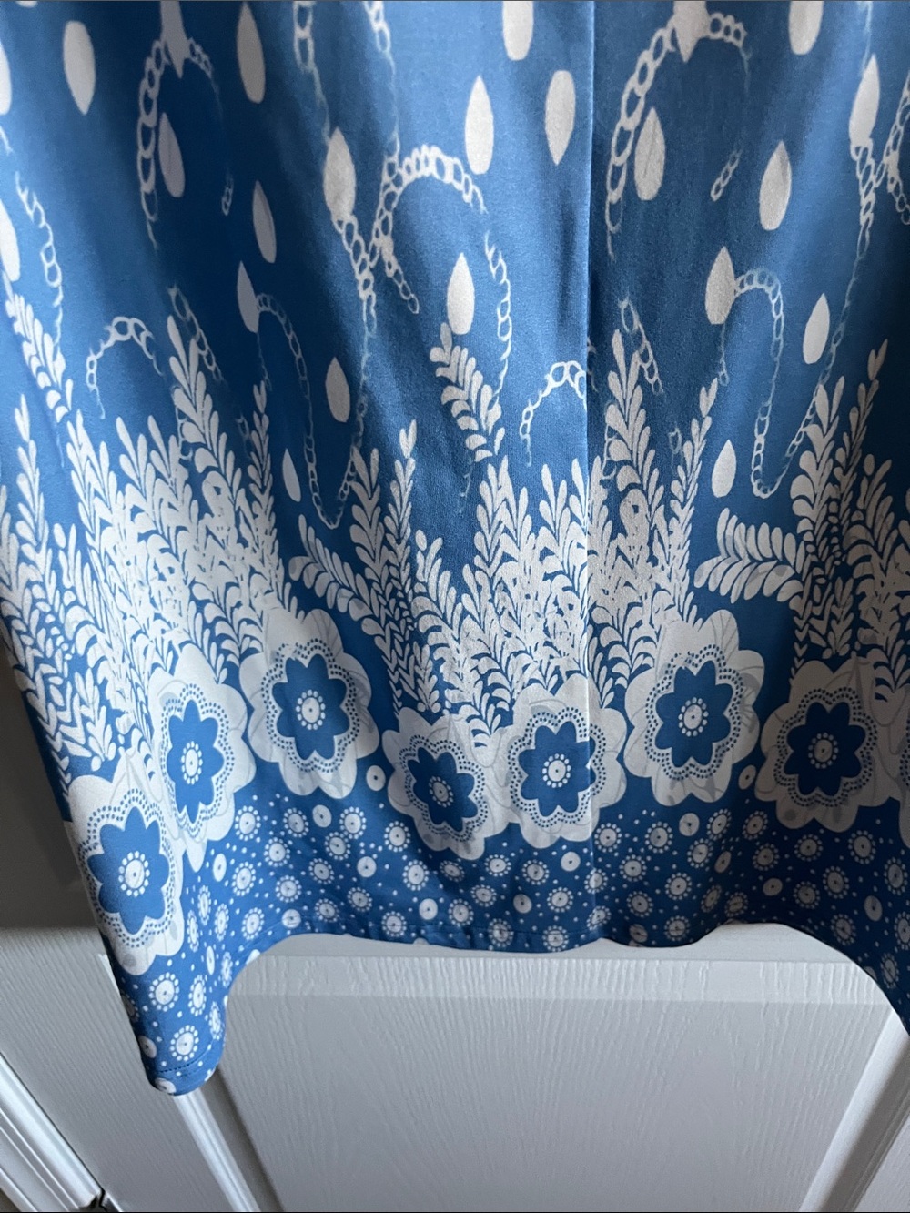 Blue Floral Border V-Neck Mini Dress - Picture 5 of 7